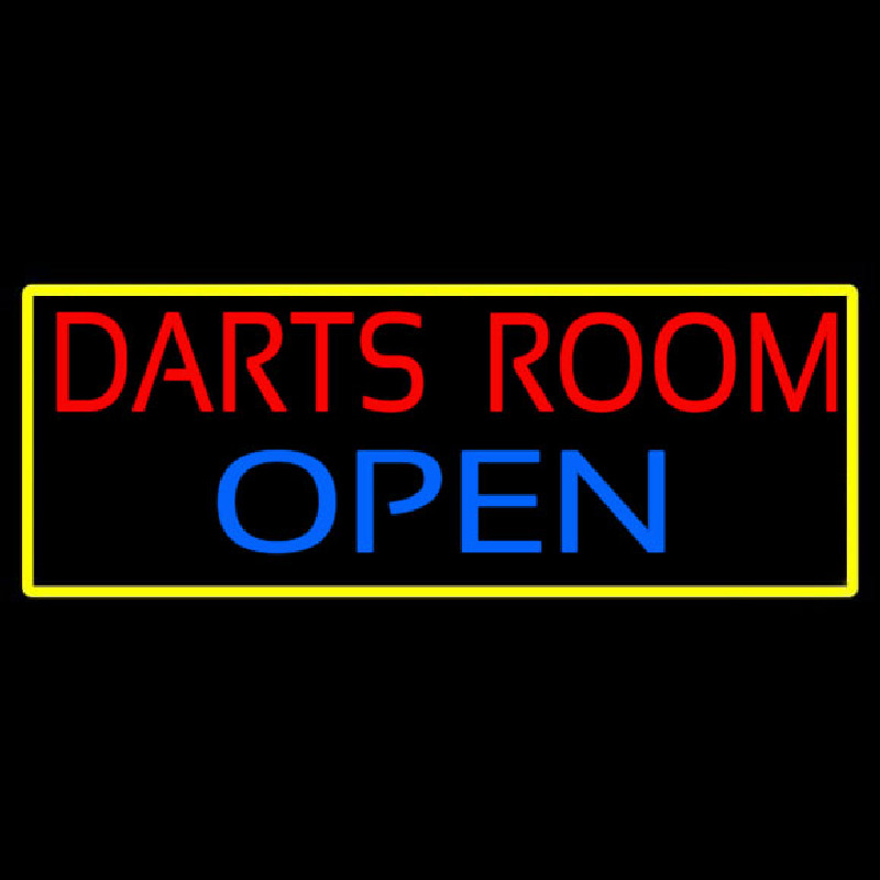 Darts Room Open With Yellow Border Neontábla