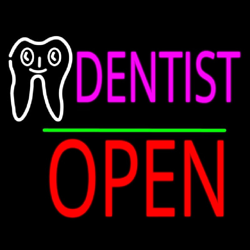 Dentist Logo Block Open Green Line Neontábla