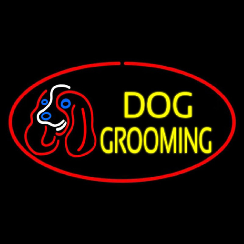 Dog Grooming Red Oval Neontábla