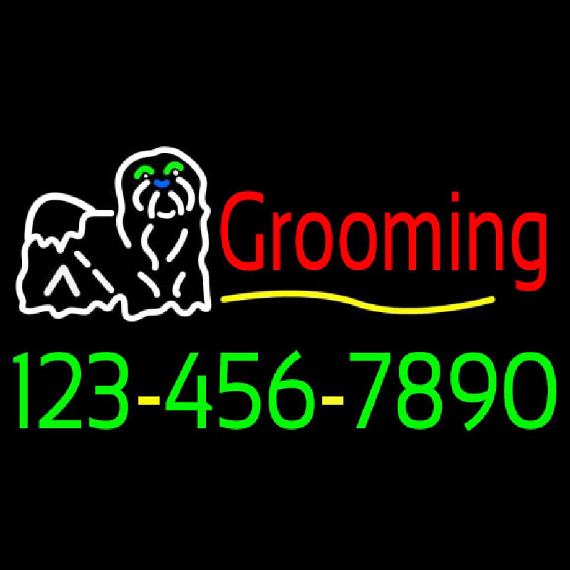 Dog Logo Grooming Phone Number Neontábla