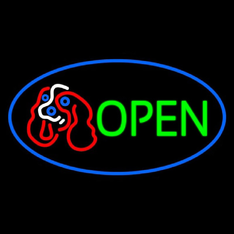 Dog Logo Open Blue Oval Neontábla