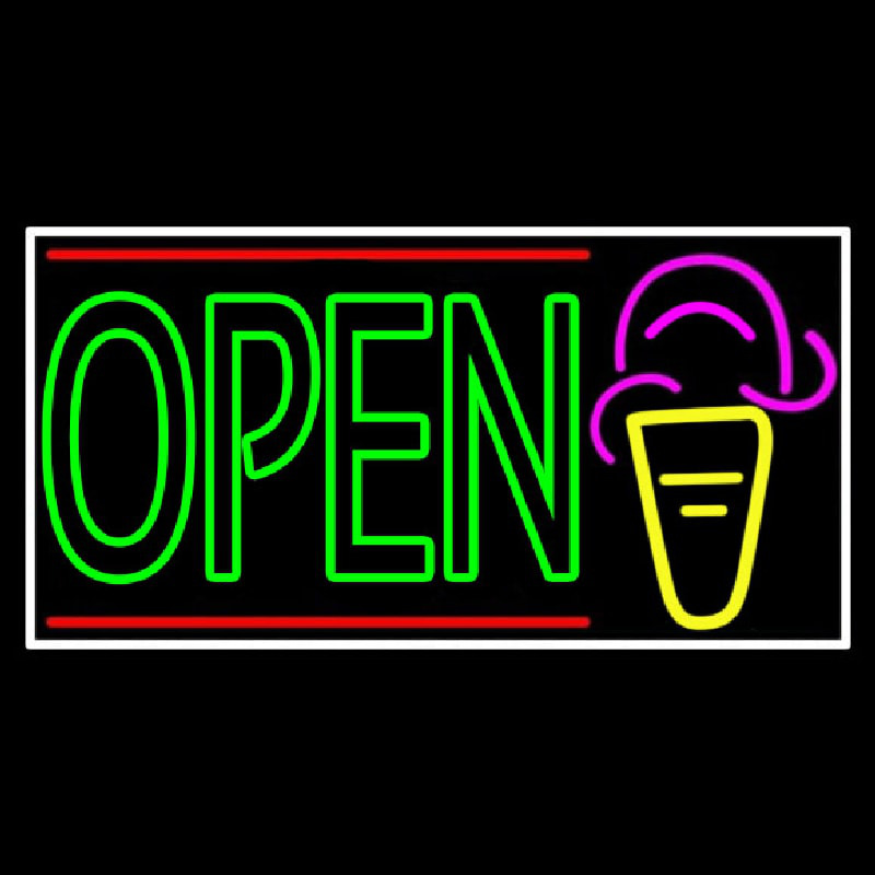 Double Stroke Green Open Ice Cream Cone Neontábla