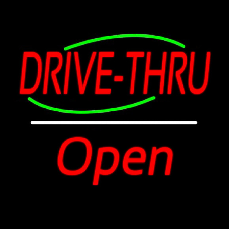 Drive Thru Open White Line Neontábla