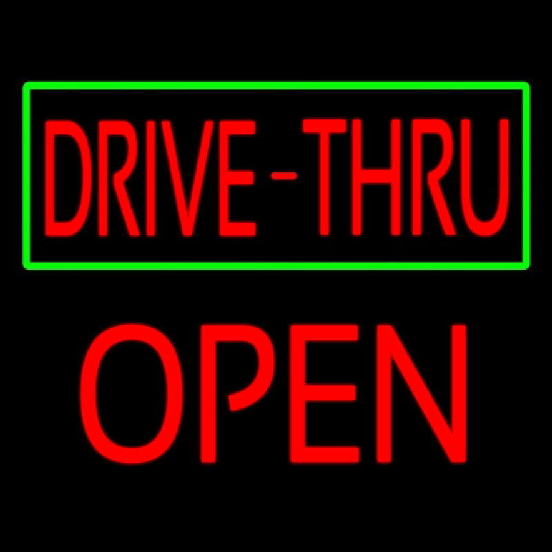 Drive Thru With Green Border Block Open Neontábla