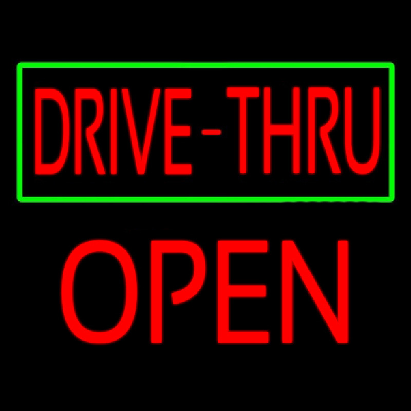 Drive Thru With Green Border Open Neontábla