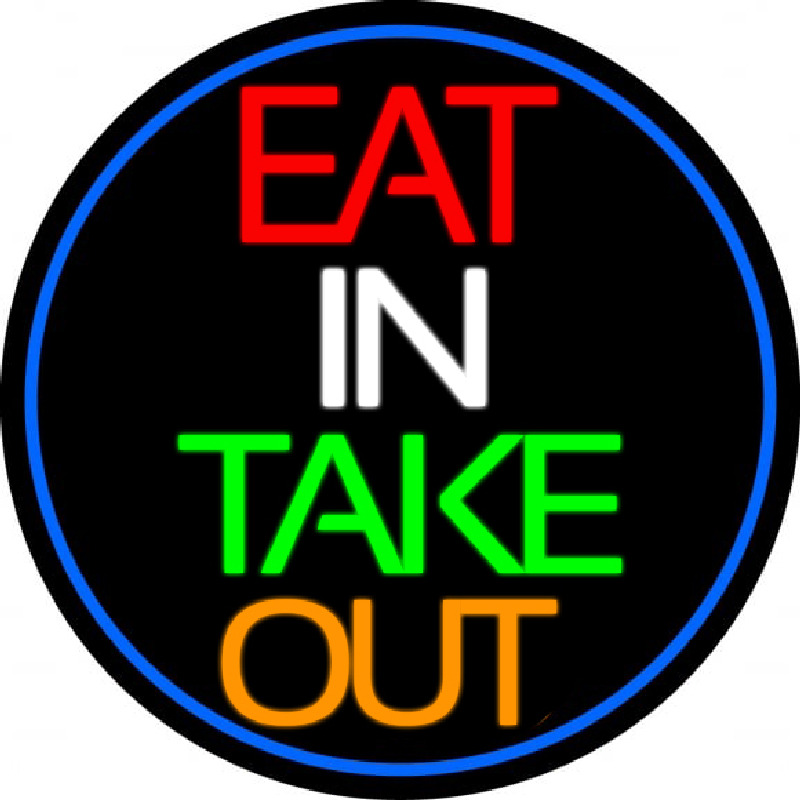 Eat In Take Out Oval With Blue Border Neontábla