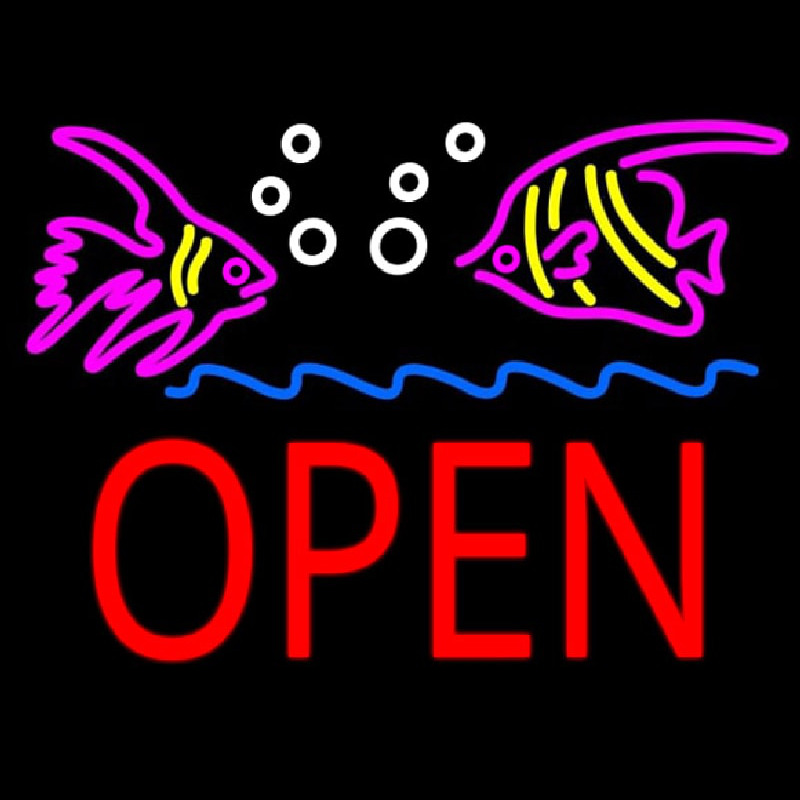 Fish Logo Block Open Neontábla