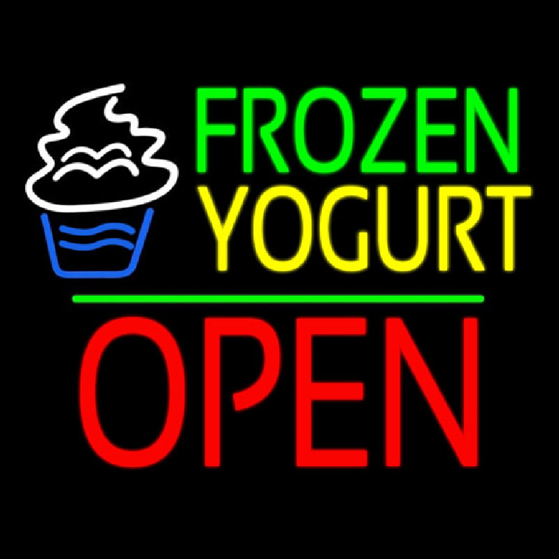 Frozen Yogurt Block Open Green Line Neontábla