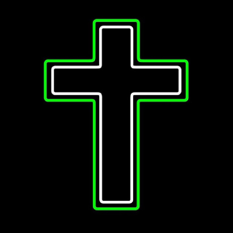 Green And White Christian Cross Neontábla