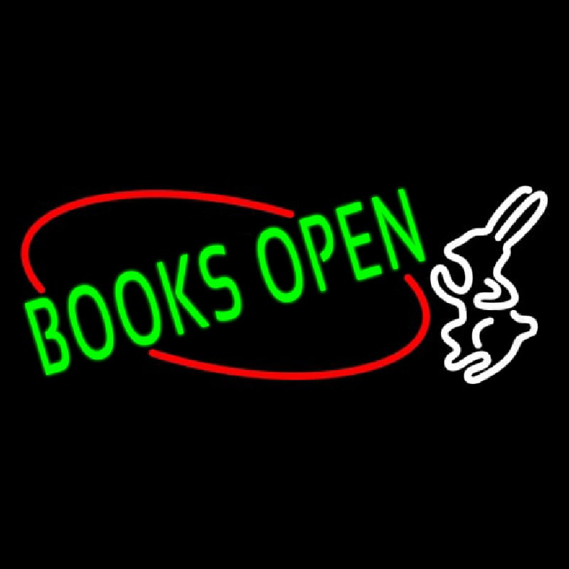 Green Books With Rabbit Logo Open Neontábla