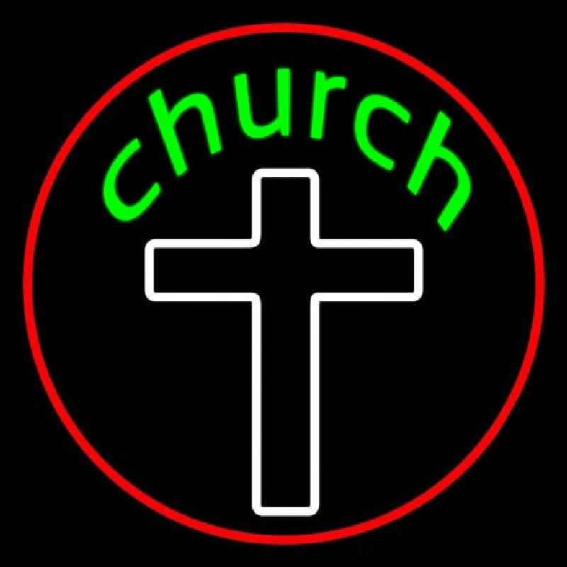 Green Church With Cross Neontábla