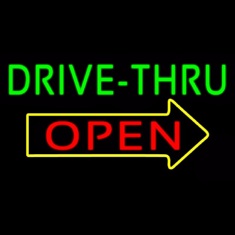 Green Drive Thru Open Arrow Neontábla