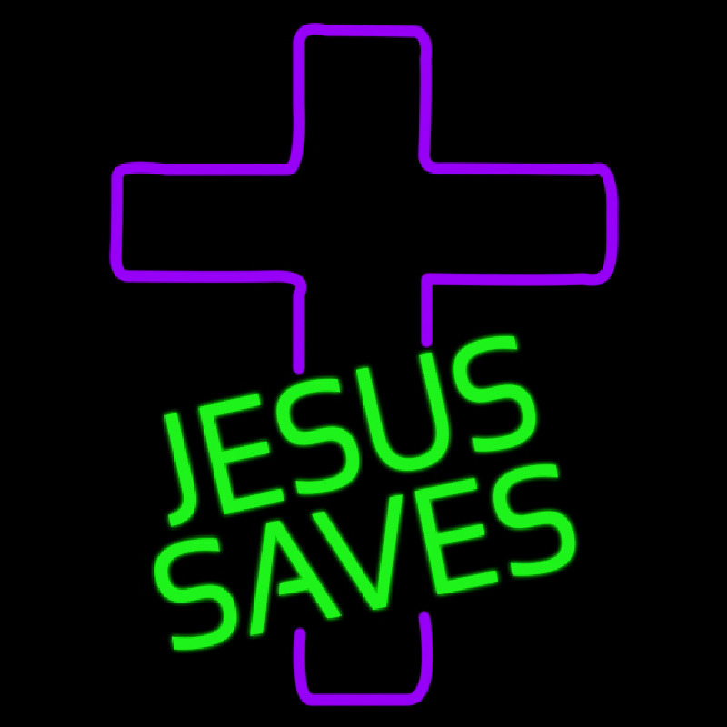Green Jesus Saves Purple Cross Neontábla