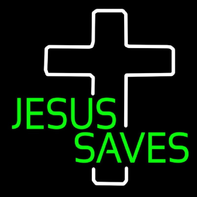 Green Jesus Saves White Cross Neontábla