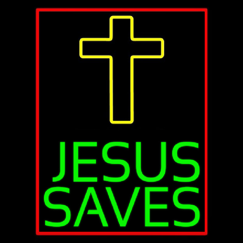 Green Jesus Saves Yellow Cross Neontábla