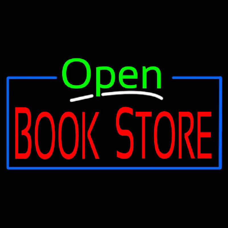 Green Open Book Store Blue Border Neontábla