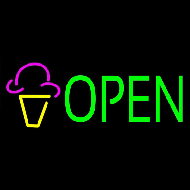 Green Open Ice Cream Cone Neontábla
