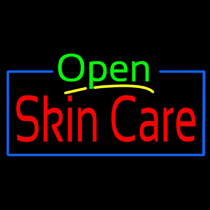 Green Open Skin Care Blue Border Neontábla