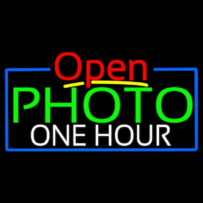 Green Photo One Hour With Open 4 Neontábla
