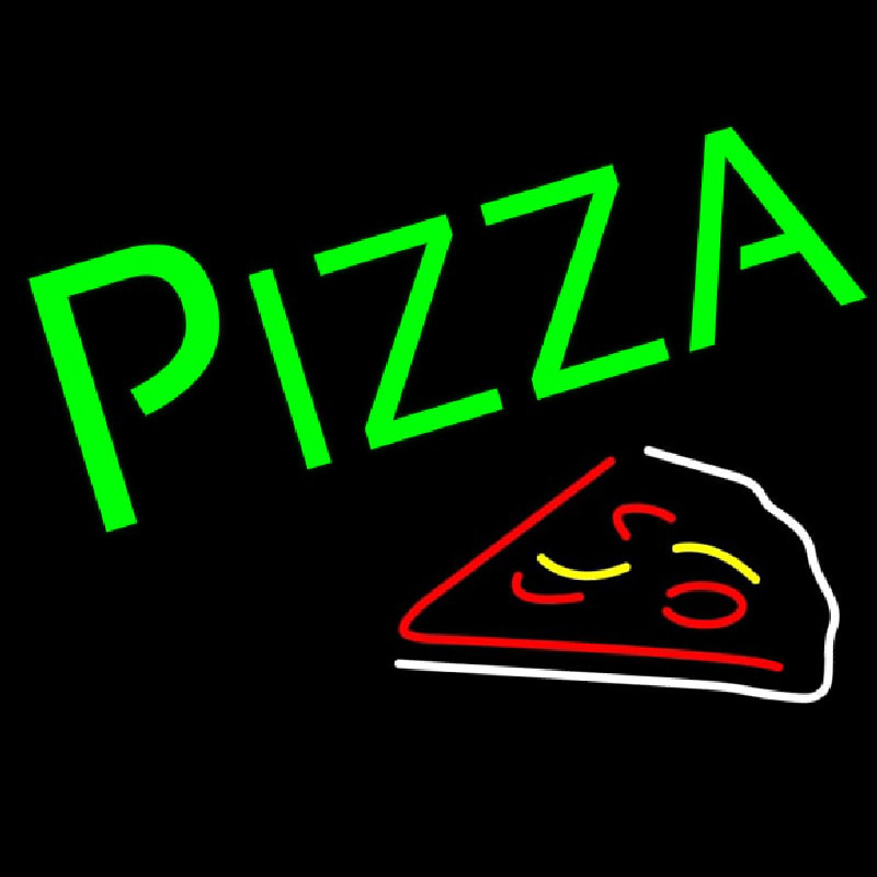 Green Pizza With Slice Neontábla