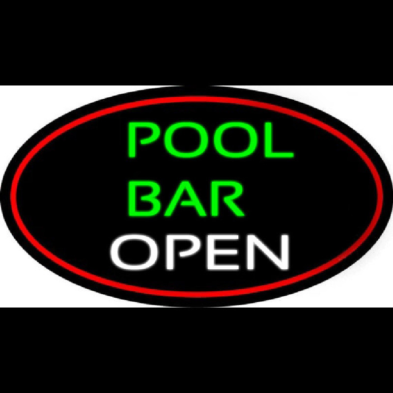 Green Pool Bar Open Oval With Red Border Neontábla
