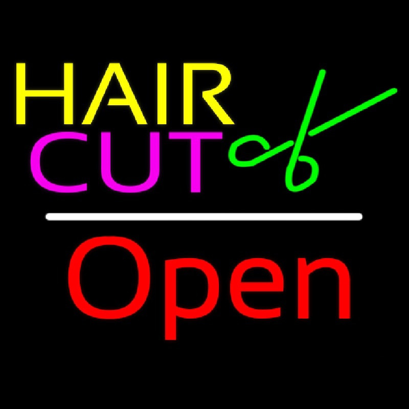 Hair Cut Logo Open White Line Neontábla