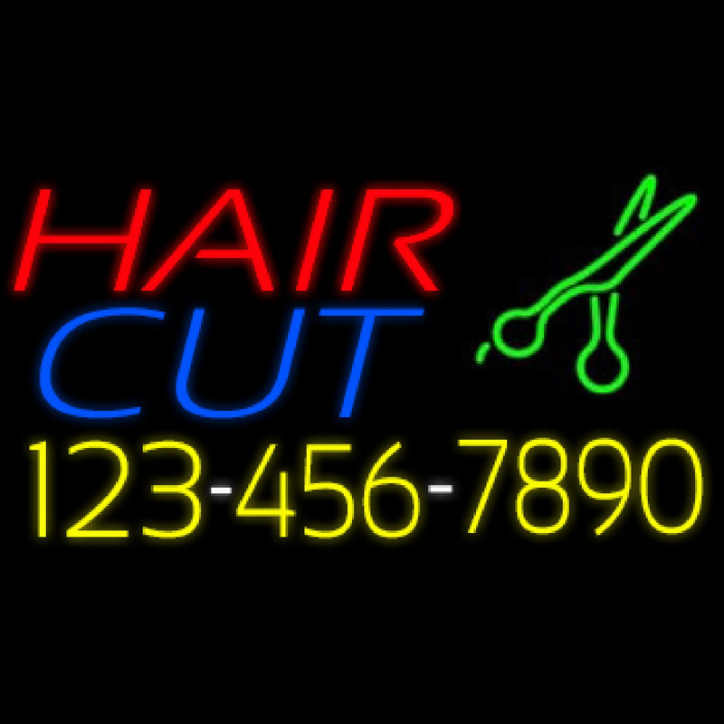 Hair Cut With Number And Scissor Neontábla