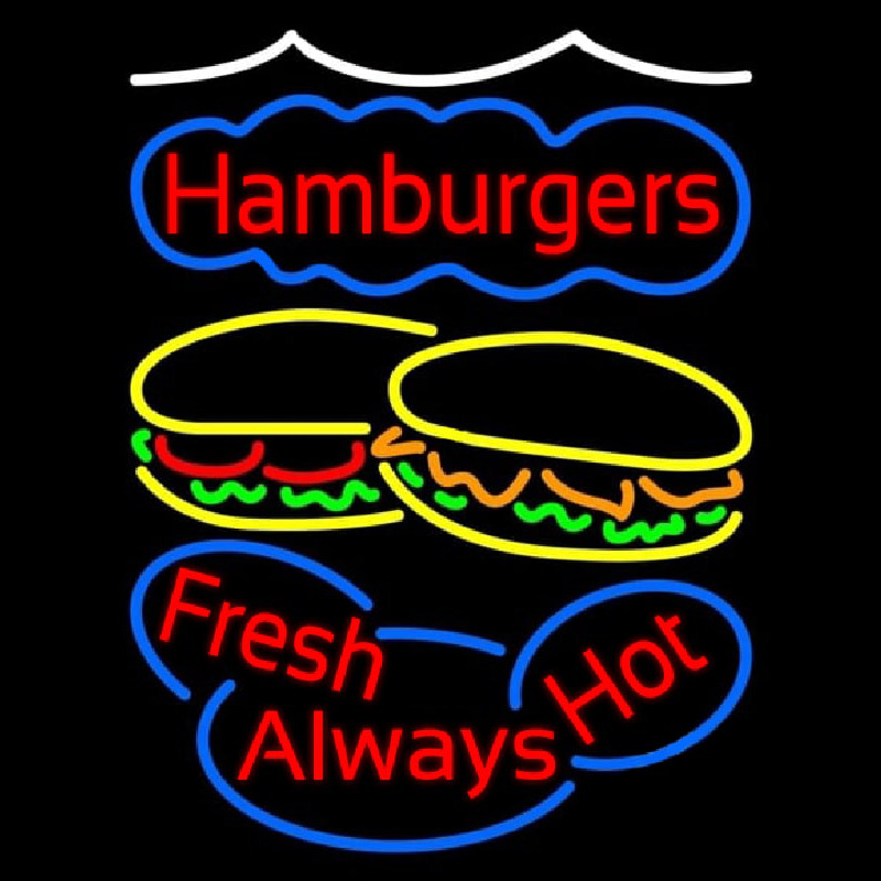 Hamburgers Fresh Always Hot Neontábla