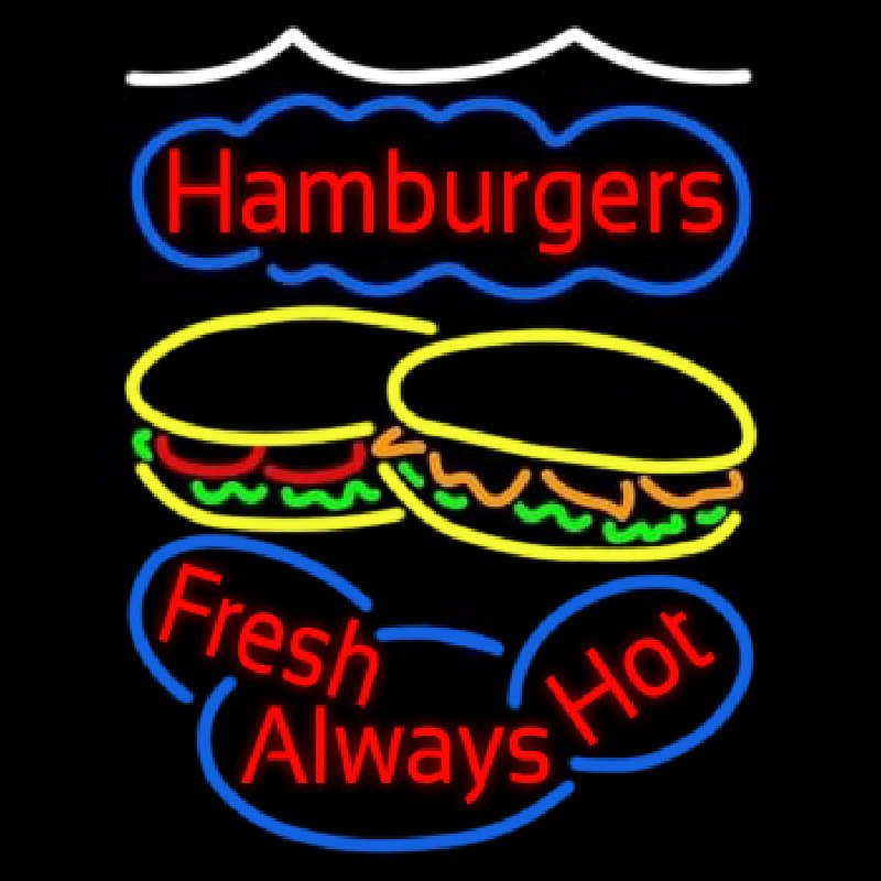 Hamburgers Fresh Always Hot Neontábla