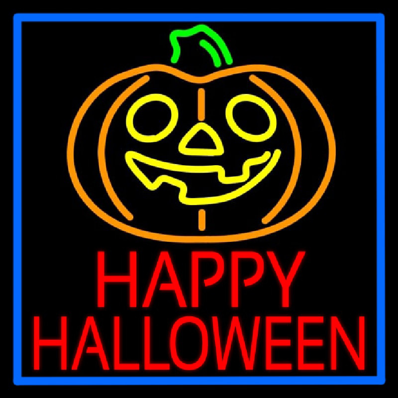 Happy Halloween Pumpkin With Blue Border Neontábla