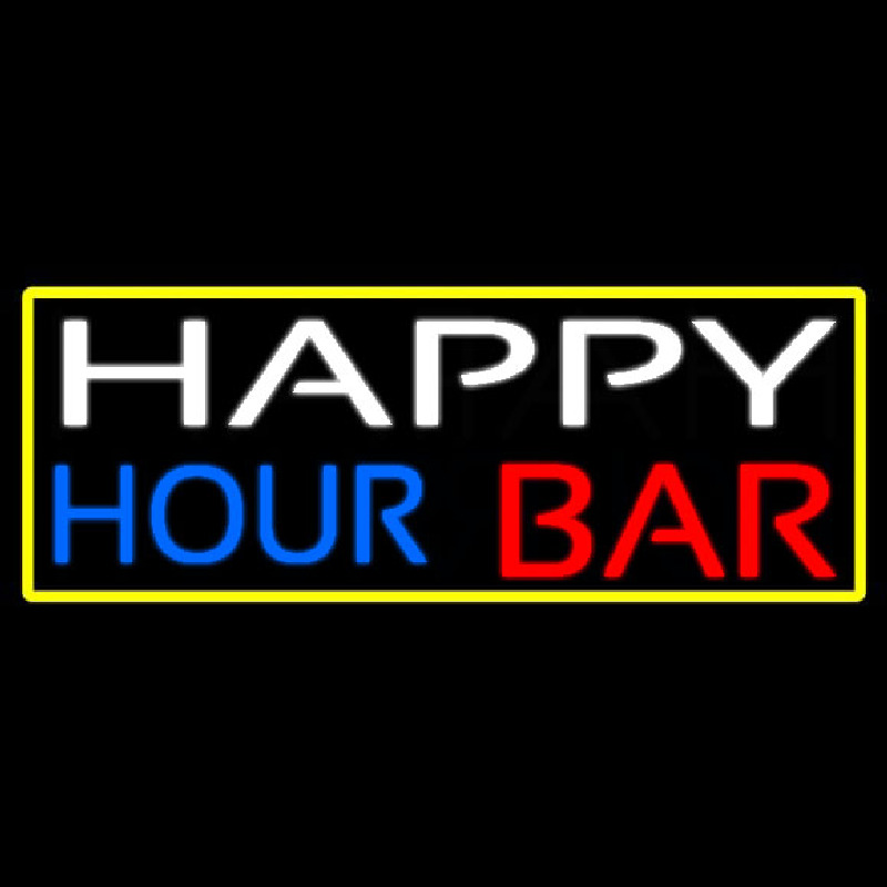 Happy Hour Bar With Yellow Border Neontábla