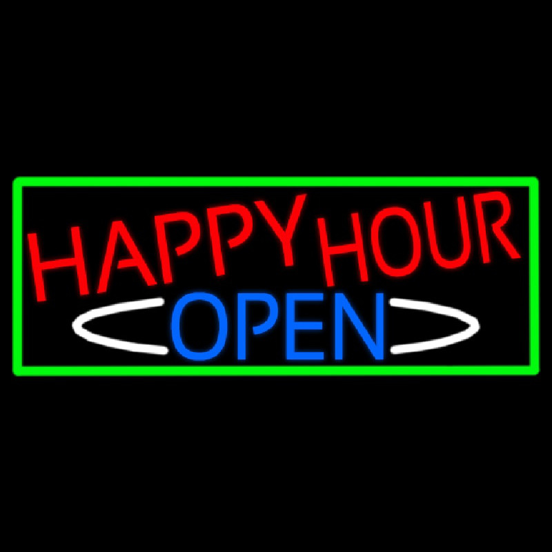 Happy Hour Open With Green Border Neontábla