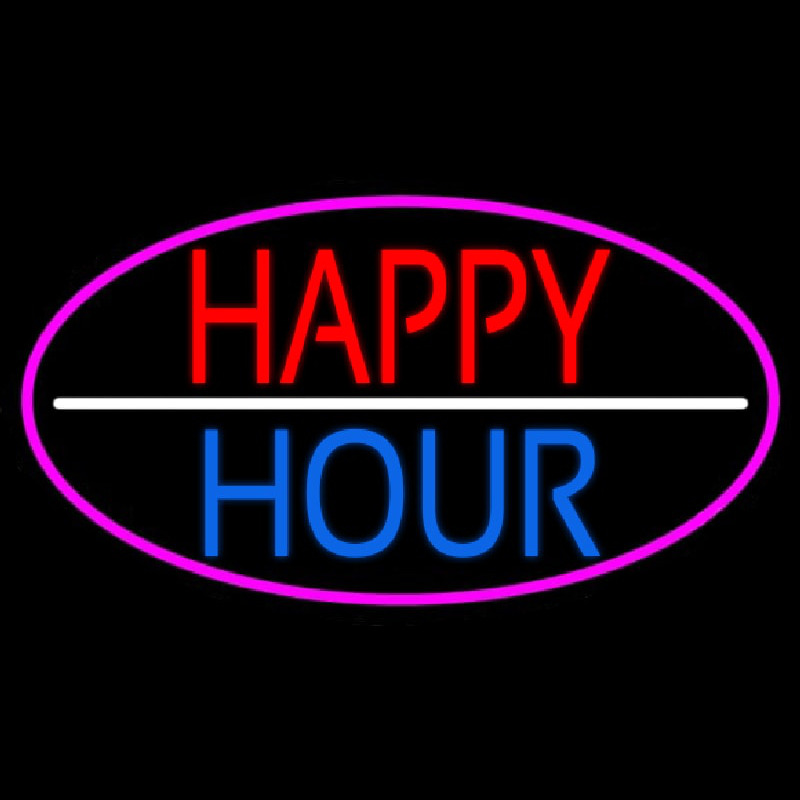 Happy Hour Oval With Pink Border Neontábla