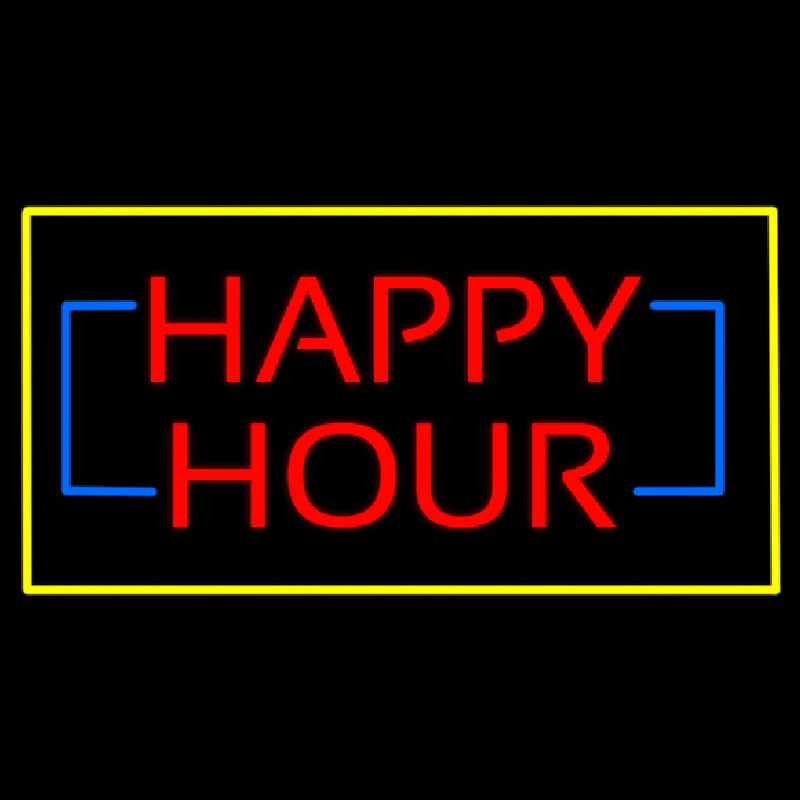 Happy Hour Rectangle Yellow Neontábla