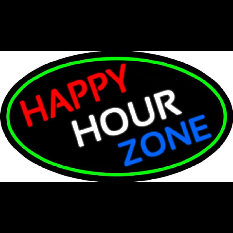 Happy Hour Zone Oval With Green Border Neontábla