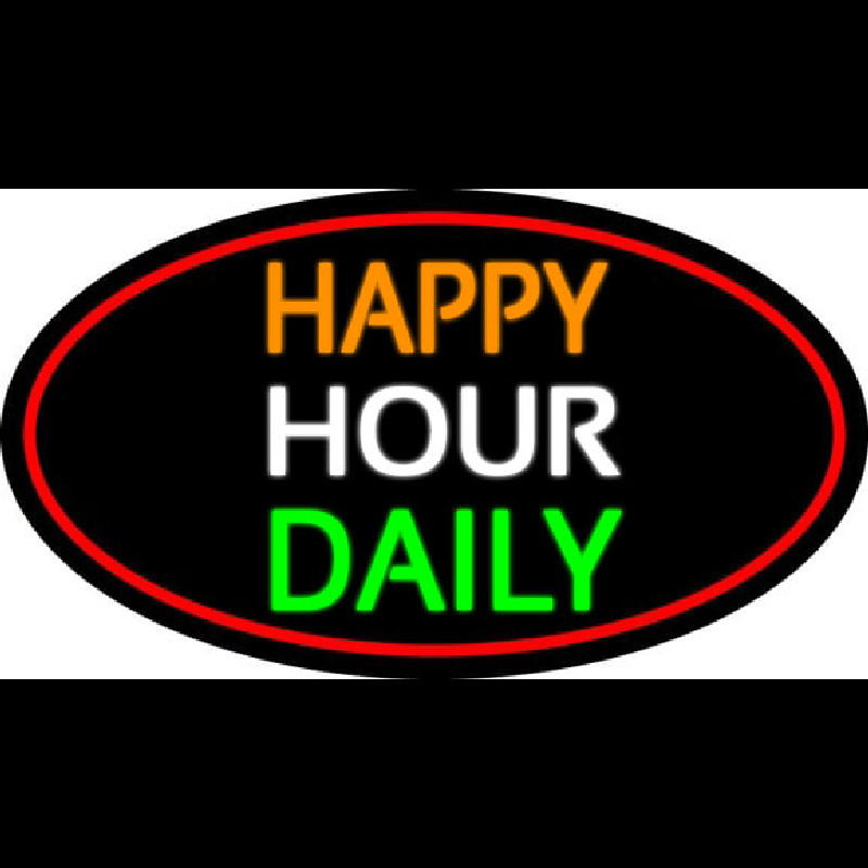 Happy Hours Daily Oval With Red Border Neontábla