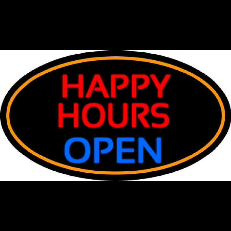 Happy Hours Open Oval With Orange Border Neontábla