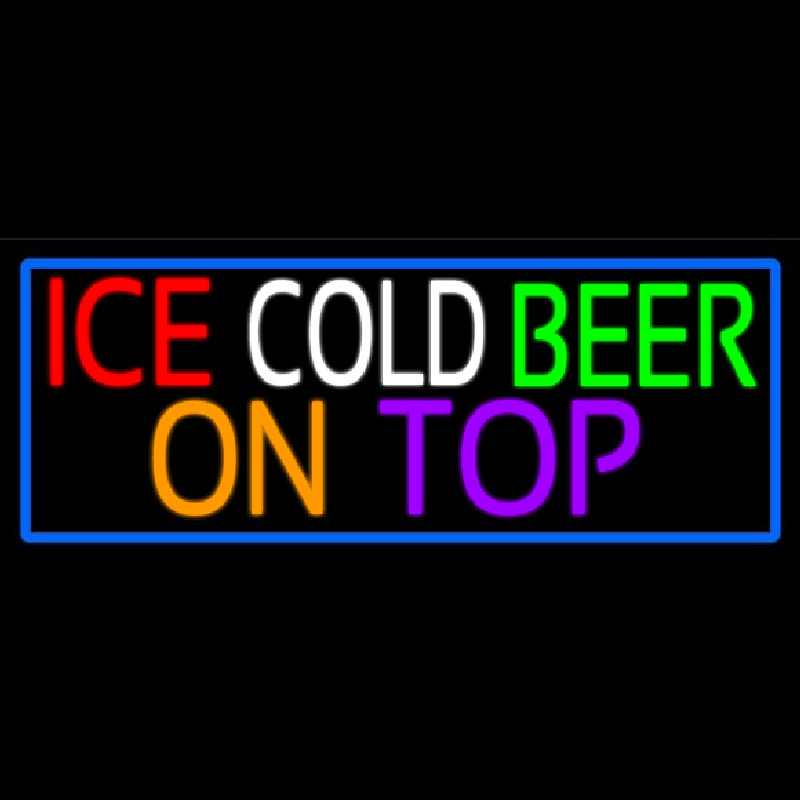 Ice Cold Beer On Top With Blue Border Neontábla