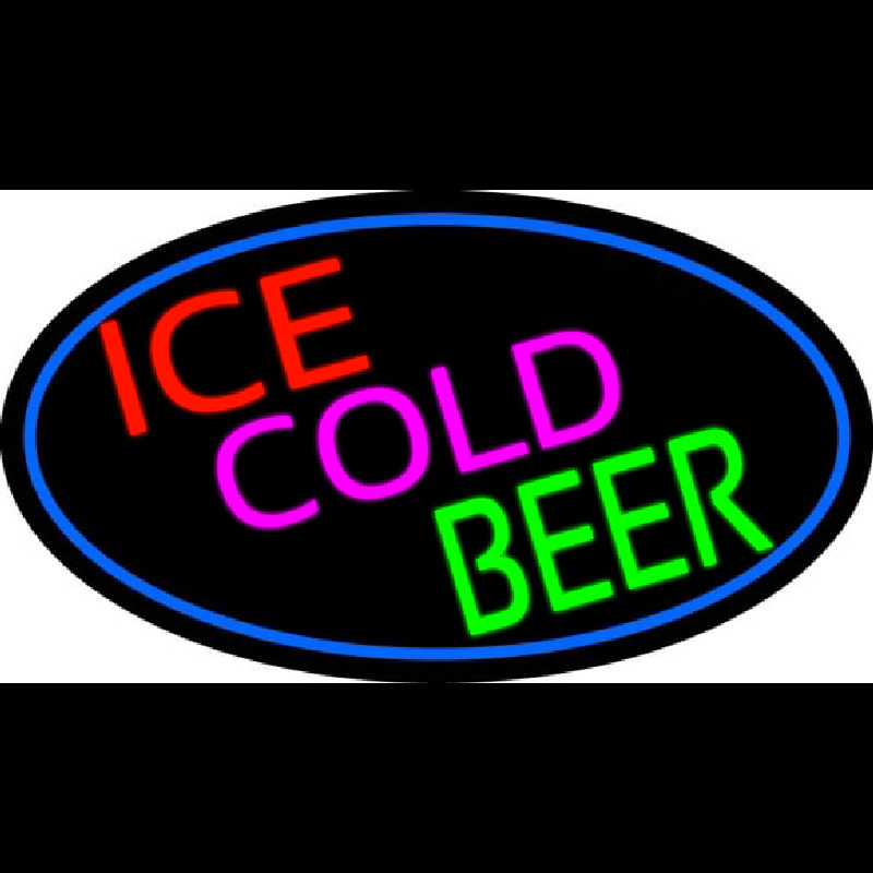 Ice Cold Beer Oval With Blue Border Neontábla
