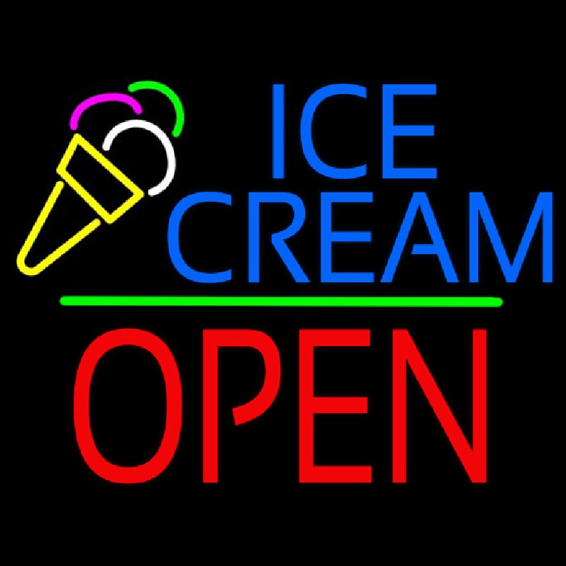 Ice Cream Logo Block Open Green Line Neontábla