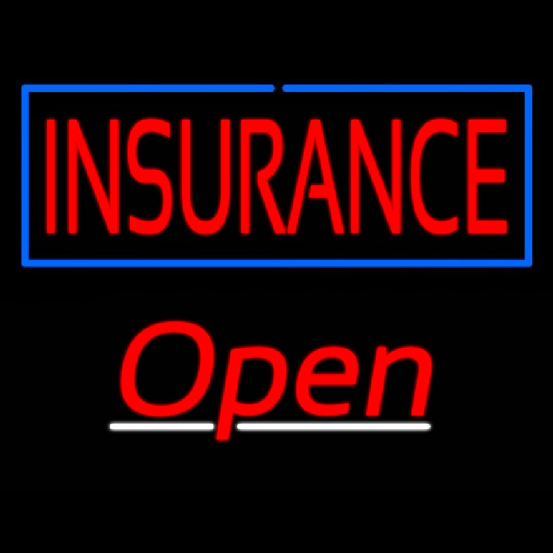 Insurance Blue Border Open Neontábla
