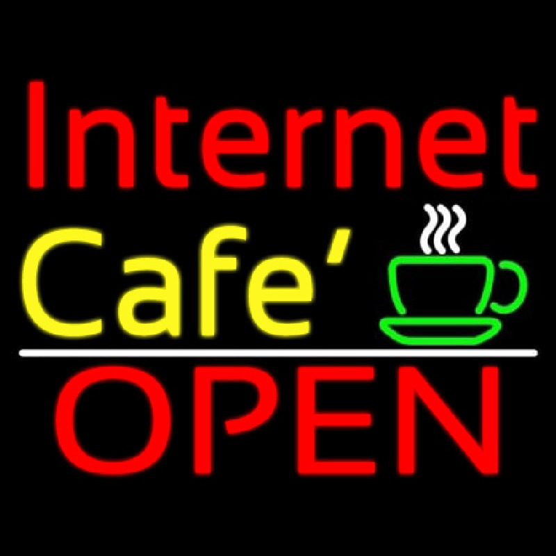 Internet Cafe Open With Coffee Cup Neontábla