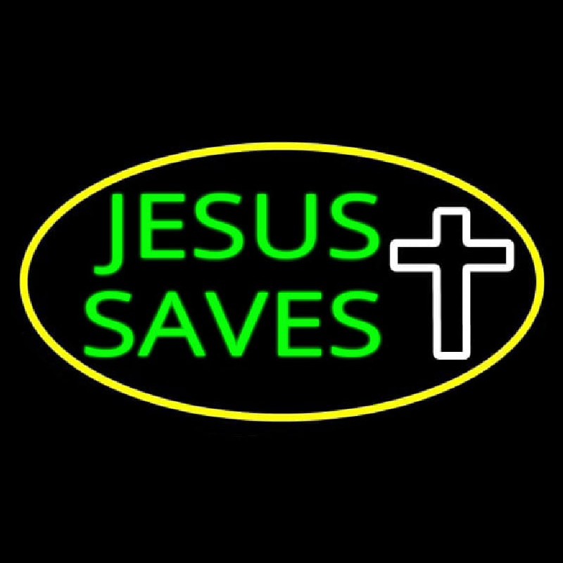 Jesus Saves White Cross With Border Neontábla