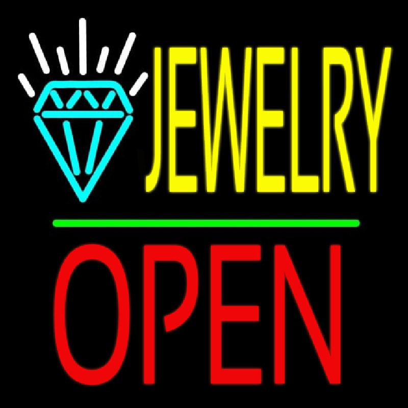 Jewelry Logo Block Open Green Line Neontábla