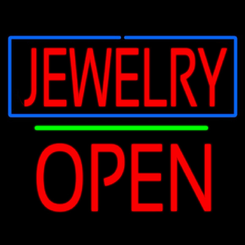 Jewelry Open Block Green Line Neontábla
