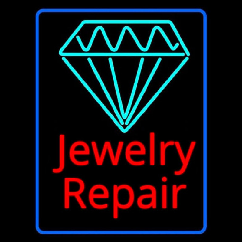 Jewelry Repair Cursive Blue Border Neontábla