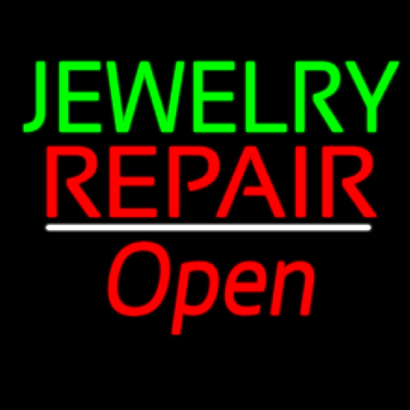 Jewelry Repair Open White Line Neontábla