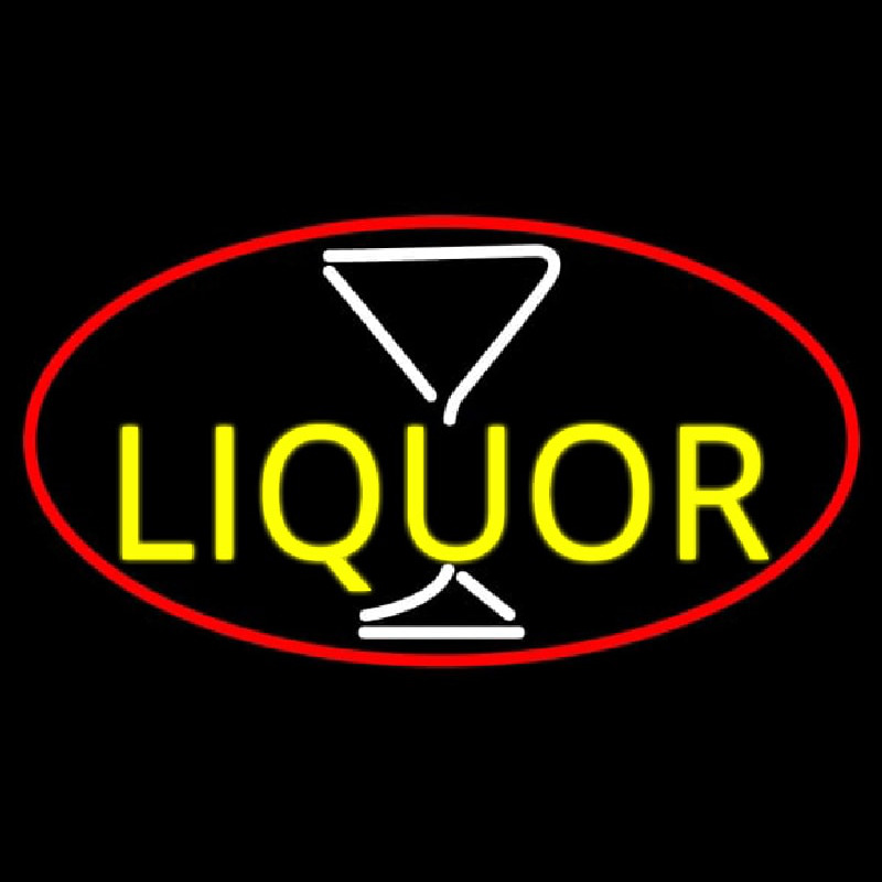 Liquor And Martini Glass Oval With Red Border Neontábla
