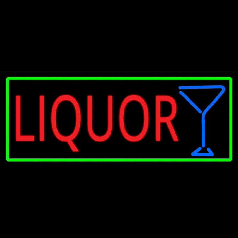 Liquor And Martini Glass With Green Border Neontábla
