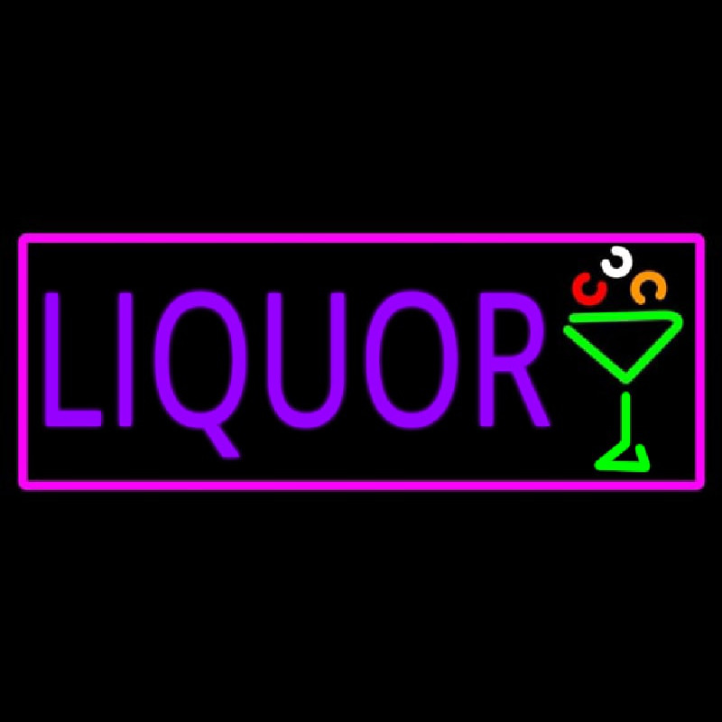 Liquor And Martini Glass With Pink Border Neontábla